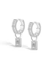 Crystal Baguette Charm Huggie Hoops