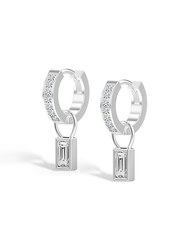 Crystal Baguette Charm Huggie Hoops