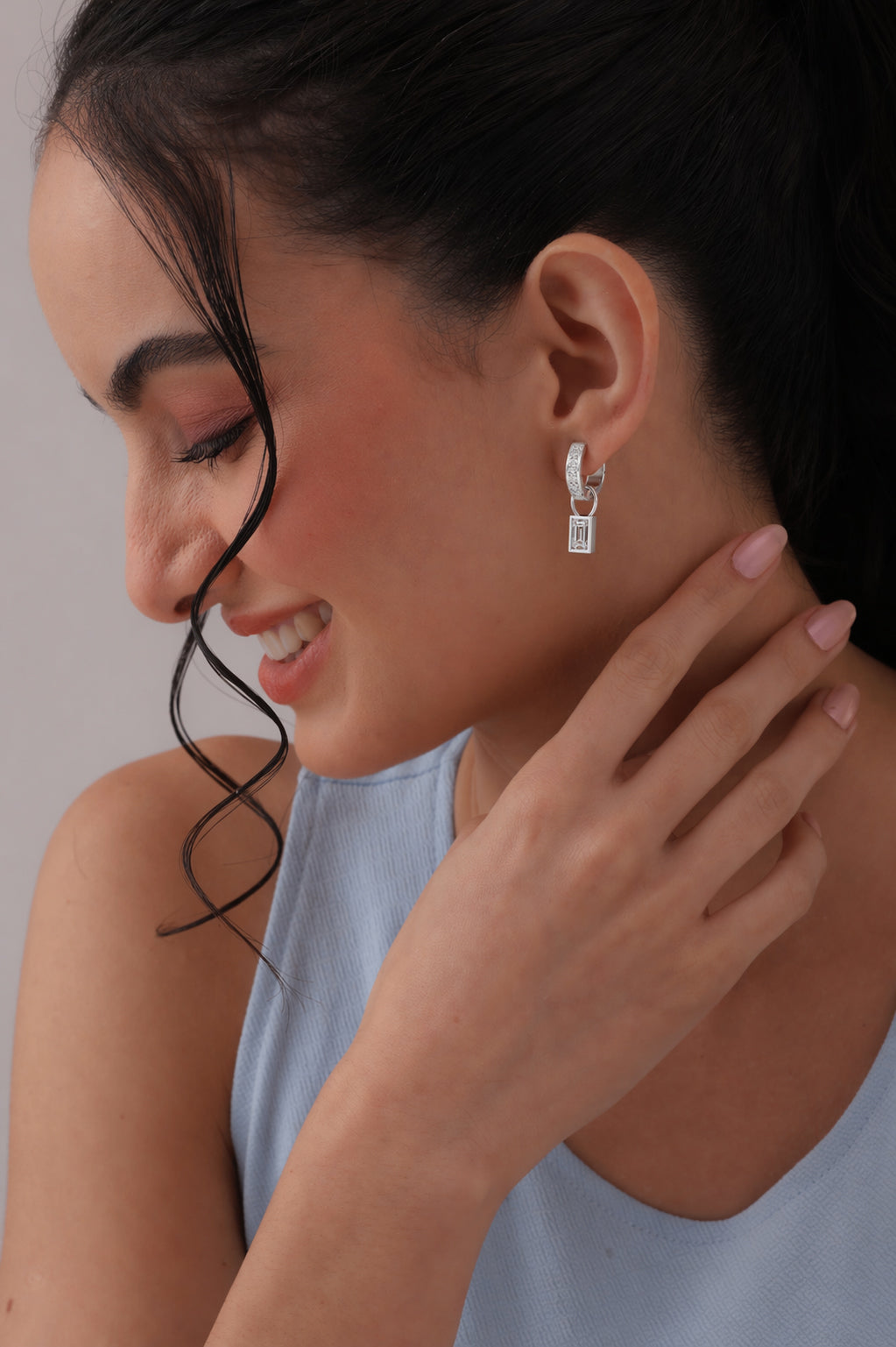 Crystal Baguette Charm Huggie Hoops