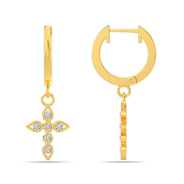 925 Sterling Silver 18K Gold-Plated Cross Post Drop/Dangle Huggie Earrings for Women Teen