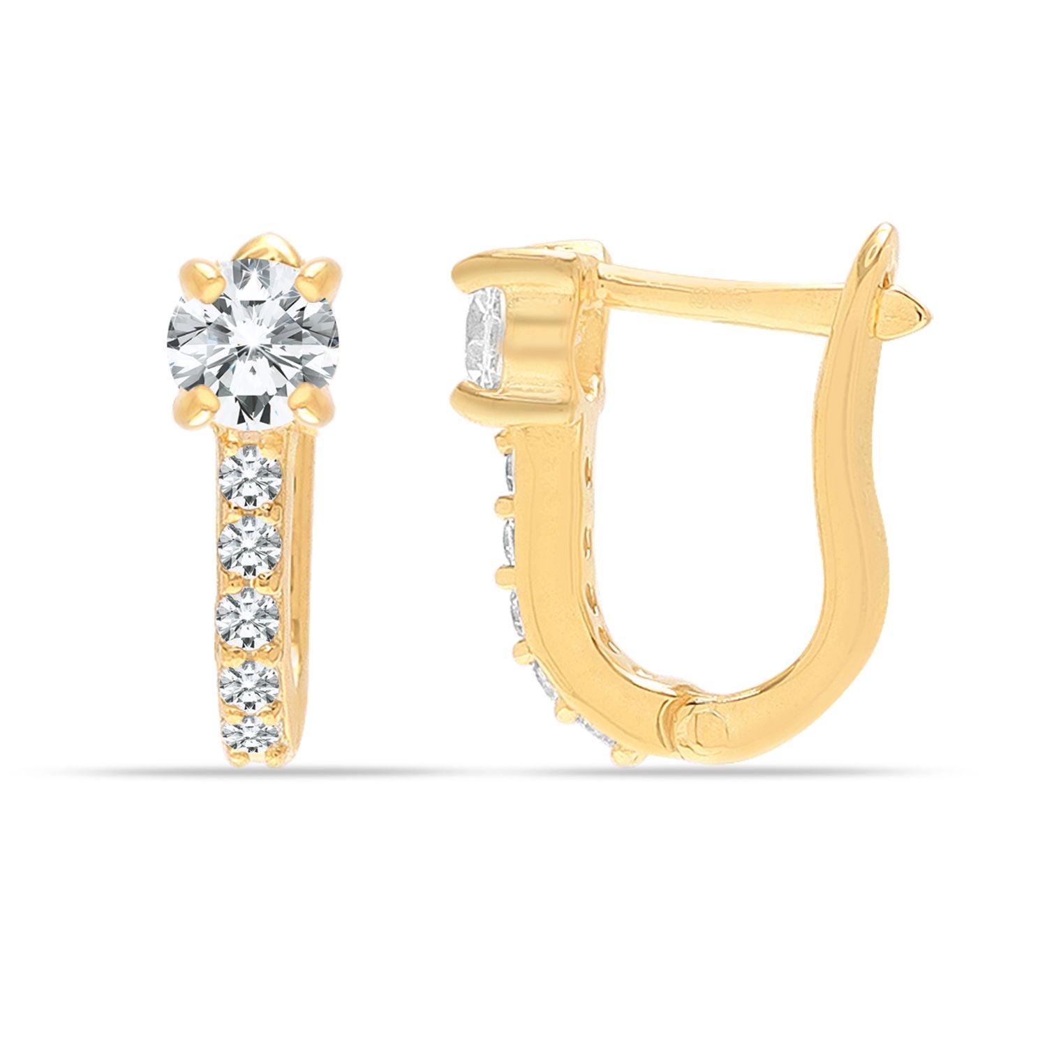 925 Sterling Silver 18K Gold-Plated Post Cubic Zirconia Huggie Hoop Earrings for Women Teen