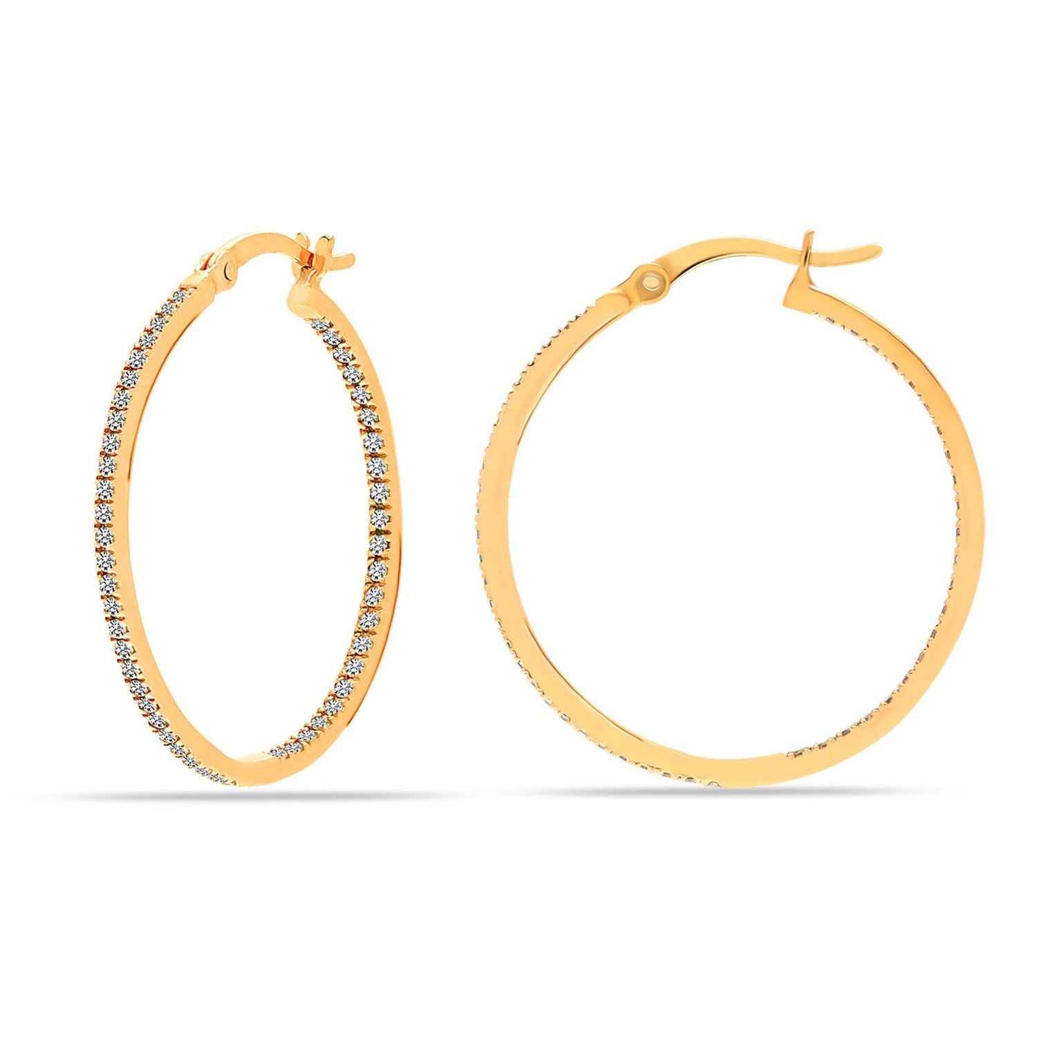 925 Sterling Silver Gold Plated Round CZ Hoop Earrings for Women and Girls