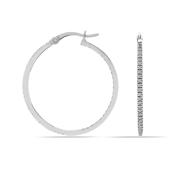 925 Sterling Silver Round CZ Hoop Earrings for Women and Girls