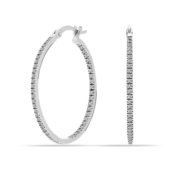 925 Sterling Silver Round CZ Hoop Earrings for Women and Girls