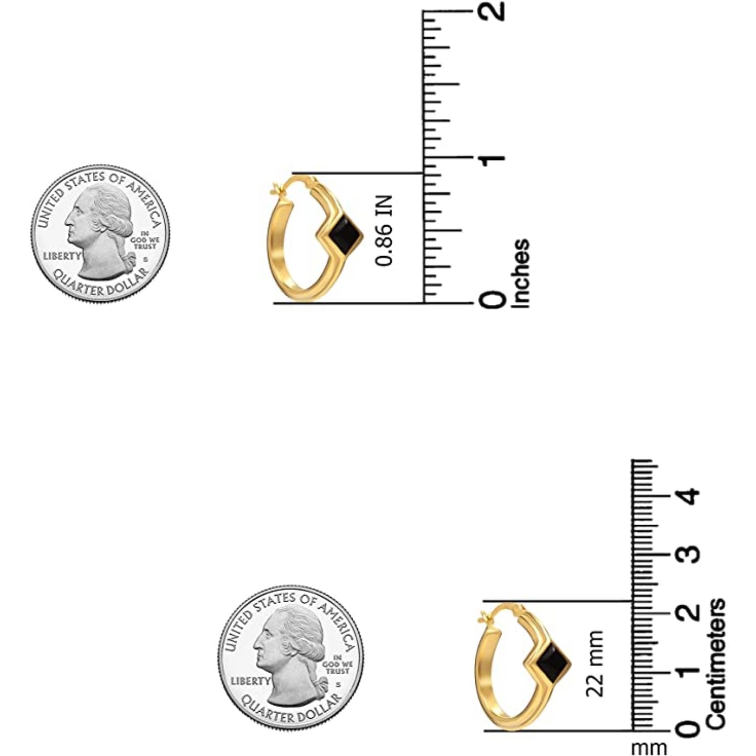 925 Sterling Silver 14K Gold-Plated Black Onyx Hoop Earrings for Women Teen