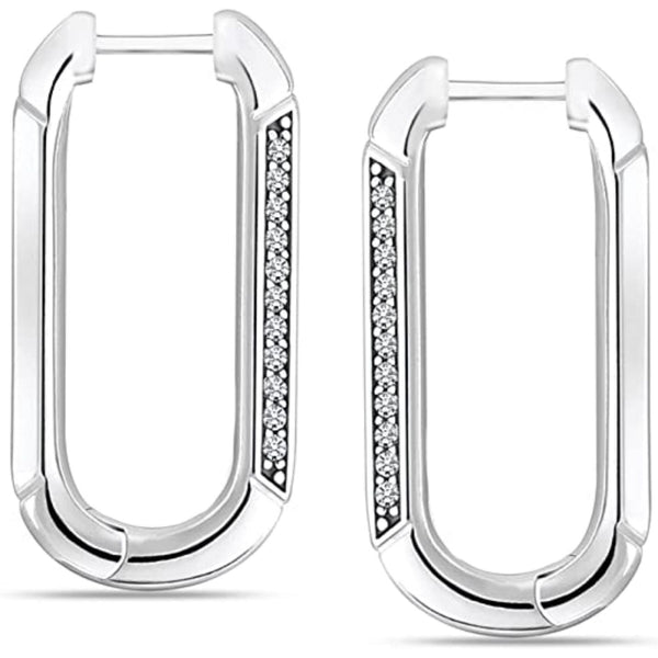 925 Sterling Silver Rectangle Zirconia Huggie Hoop Earrings for Men