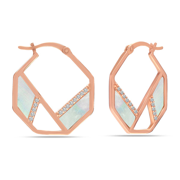 LeCalla Buy 925 Sterling Silver CZ Rose Gold Plated Mother of Pearl Hexagon Hoop Earrings for Women Teen