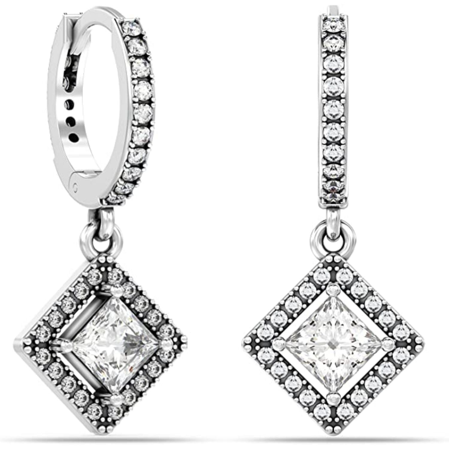 925 Sterling Silver Antique Zirconia Hanging Square Huggie Hoop Earrings for Women