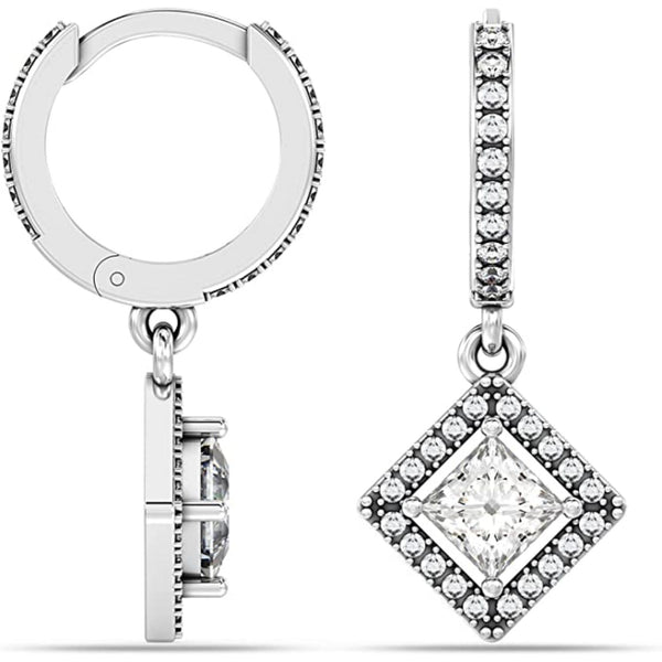 925 Sterling Silver Antique Zirconia Hanging Square Huggie Hoop Earrings for Women