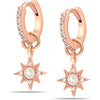 925 Sterling Silver Rose-Gold Plated Zirconia Hanging Star Charm Huggie Hoop Earrings for Women Teen