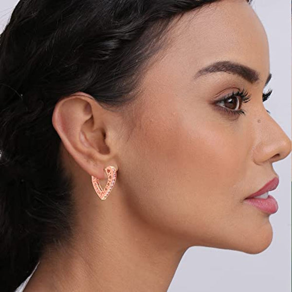 925 Sterling Silver Rose-Gold Plated Love Filigree Heart Huggie Chunky Hoop Earrings for Women