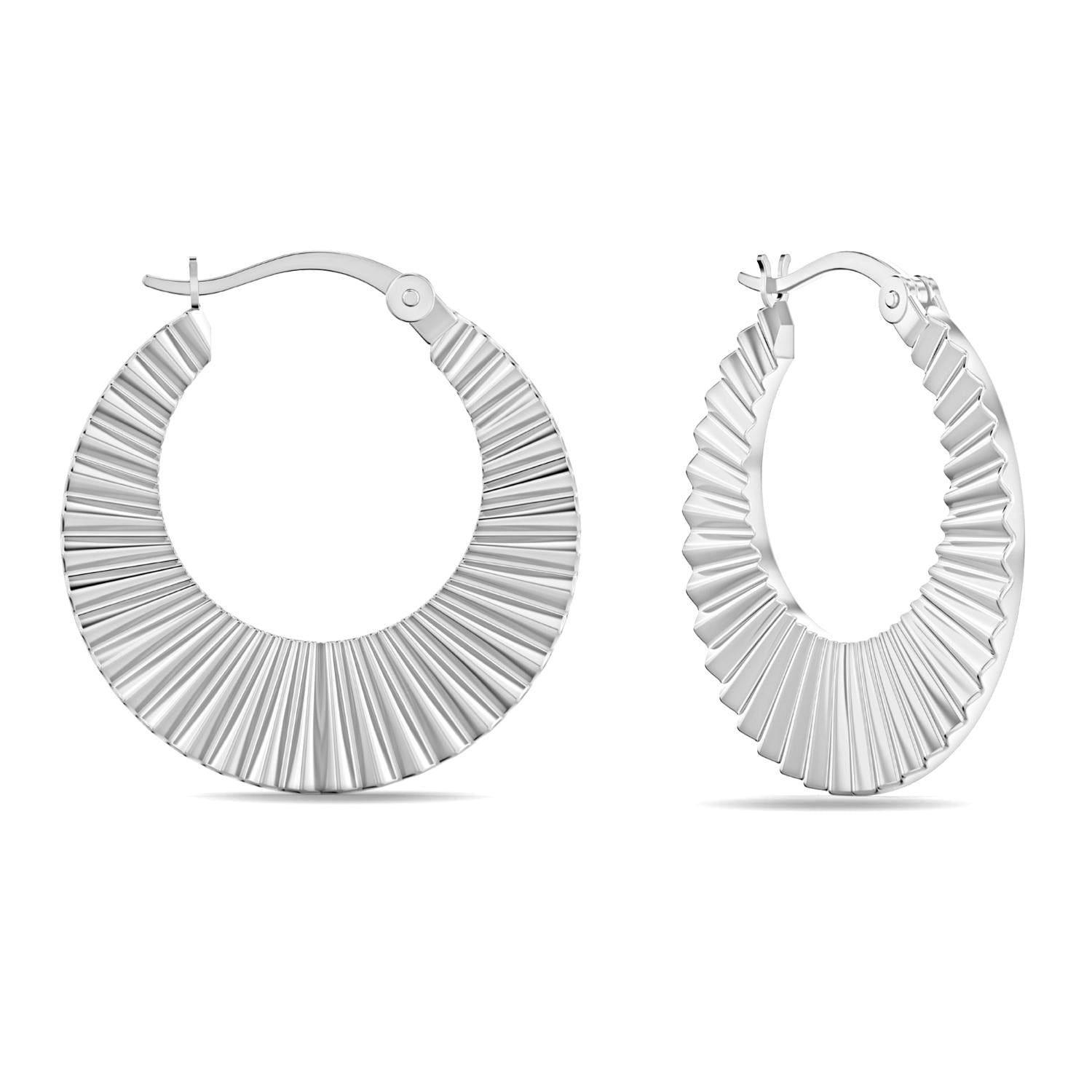 925 Sterling Silver Swirl Textured Round Click-Top Hoop Earrings for Women