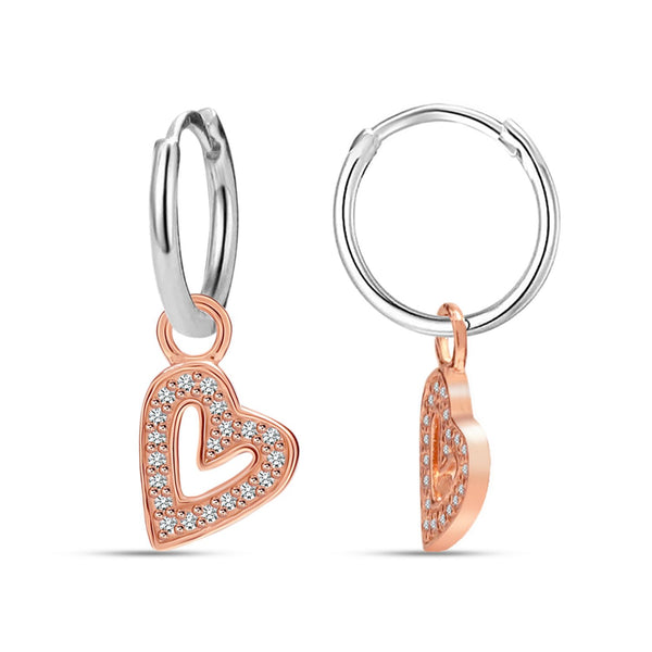 925 Sterling Silver Cubic Zirconia Sparkling Freehand Drop Dangler Heart Huggie Hoop Earrings for Women and Girls