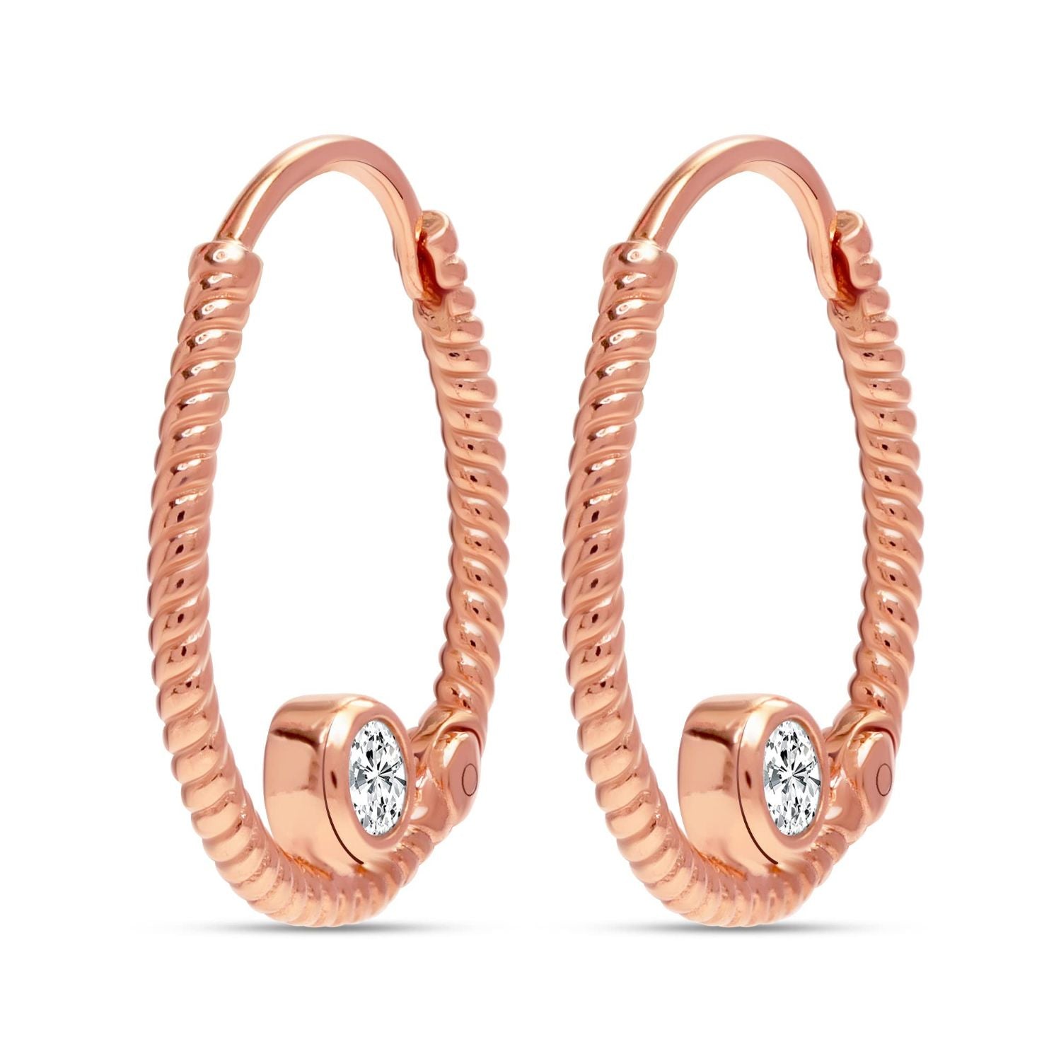 925 Sterling Silver 14K Rose Gold Plated CZ Elegant Oval Cute Dainty Huggie Hoop Earrings for Women Teen