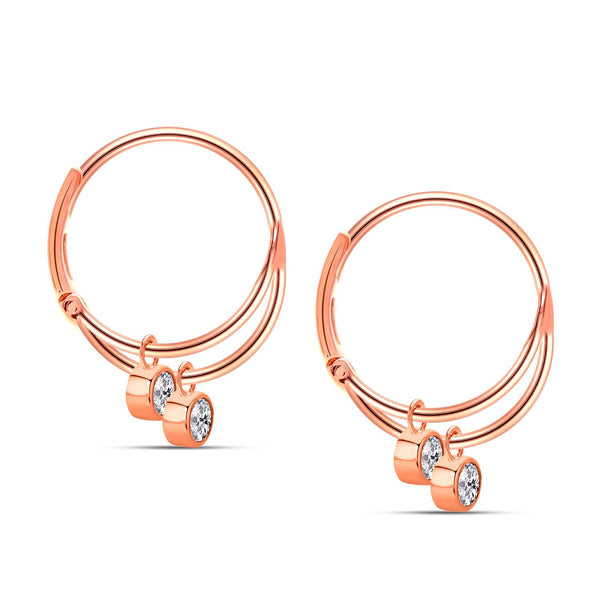 925 Sterling Silver Rose-Gold Plated Lightweight Hanging CZ Crystal Charm SMALL Endless Hoop Earrings for Women