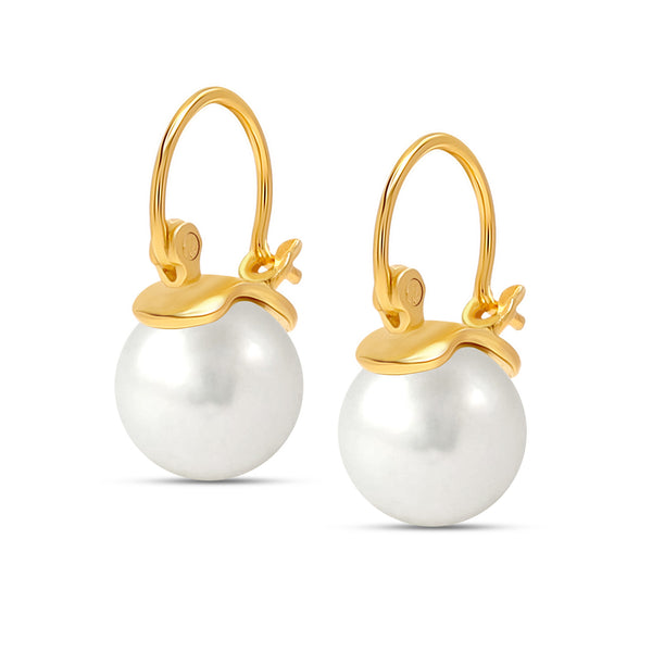 925 Sterling Silver 14K Gold Plated Pearl Mini Drop Earrings Italian Design Simulated Pearl Drop Dangle Earrings for Women