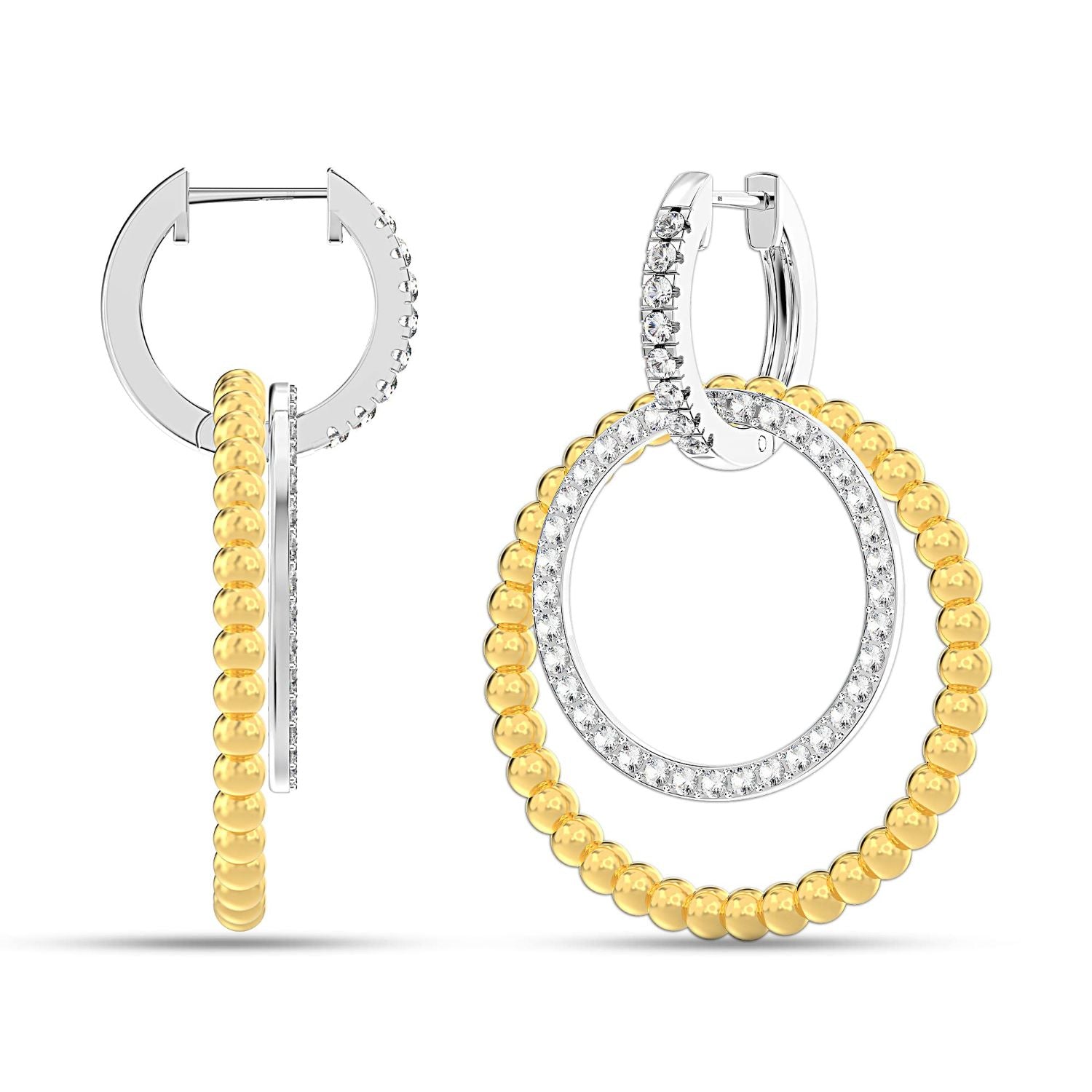 925 Sterling Silver CZ Interlocking Two-Tone Beaded Double Hoop Drop Dangle Earrings for Women Teen