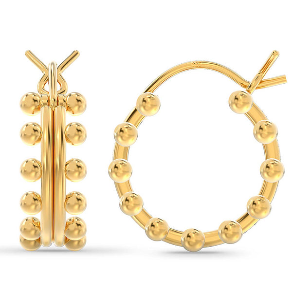 925 Sterling Silver 14K Gold Plated Double Beaded Chunky Hoop Earrings for Women Teen