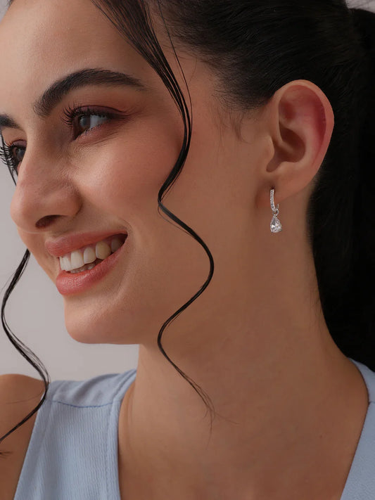 CZ Italian Drop Dangle Hoops