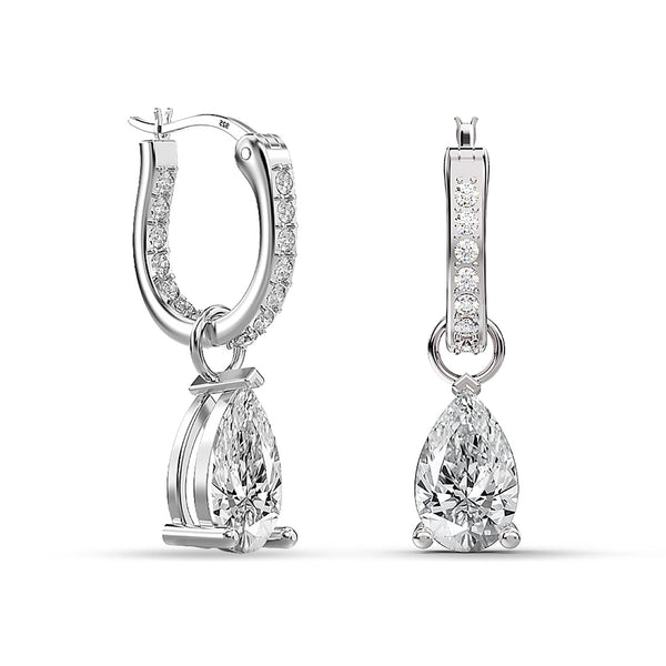 925 Sterling Silver Cubic Zirconia Italian Design Small Drop Dangle Hoop Earrings for Women