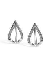 Rhodium Hoop Earrings with Structured Teardrop Shape
