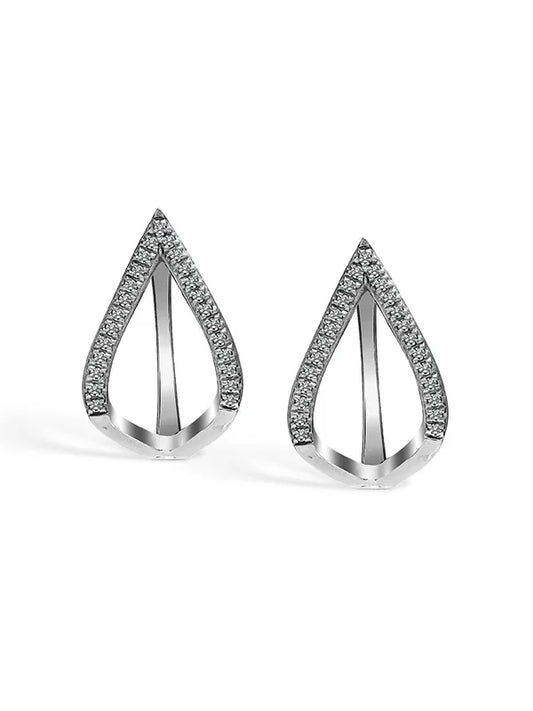 Rhodium Hoop Earrings with Structured Teardrop Shape
