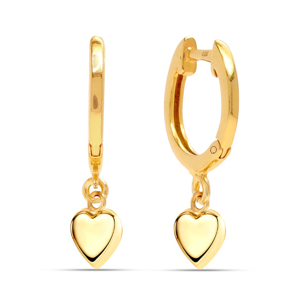 925 Sterling Silver 14K Gold Plated Solid Love Heart Drop Lightweight Small Huggie Hoop Earrings for Women Teen