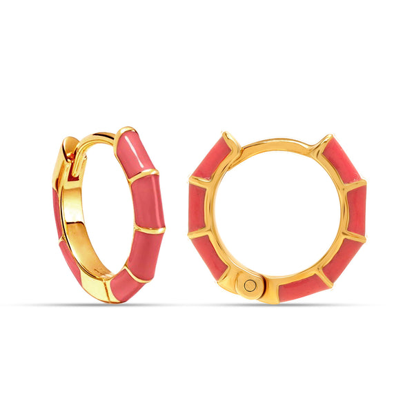 925 Sterling Silver 14K Gold Plated Enamel Dual-Tone SMALL Stripe Huggie Hoop Earrings for Women Teen