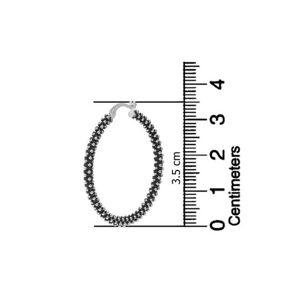 925 Sterling Silver Round Oxidized Metallic Ball Classy Stylish Textured Hoop Earrings for Women