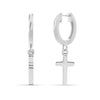 925 Sterling Silver Religious Dangling Charm Cross Shaped Classic Christian Huggie Hoop Earrings for Men