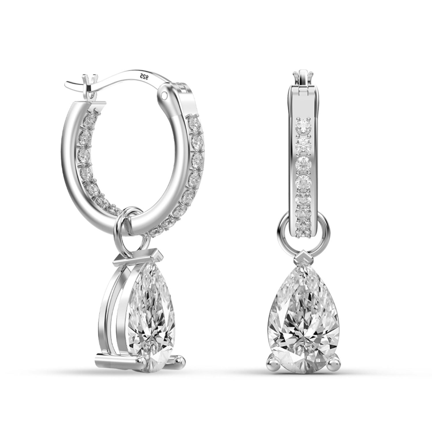925 Sterling Silver Cubic Zirconia Crystal Small Click-Top Italian Design Pave Drop Dangle Earrings for Women