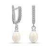 925 Sterling Silver Pearl with CZ Drop Dangle Hoop Earrings for Women