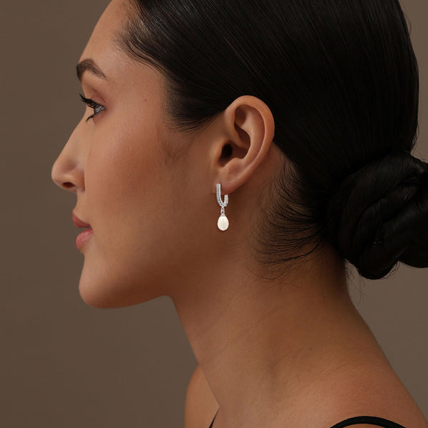 925 Sterling Silver Pearl with CZ Drop Dangle Hoop Earrings for Women