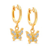 925 Sterling Silver Cubic Zirconia 14K Gold Plated Drop Dangle Butterfly Charm Huggie Hoop Earrings for Women and Girls