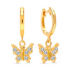 925 Sterling Silver Cubic Zirconia 14K Gold Plated Drop Dangle Butterfly Charm Huggie Hoop Earrings for Women and Girls