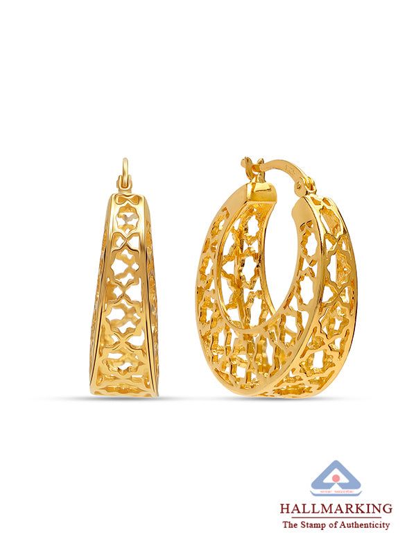 Mesh Filigree Basket-Weave Gold Plated Hoop Earrings