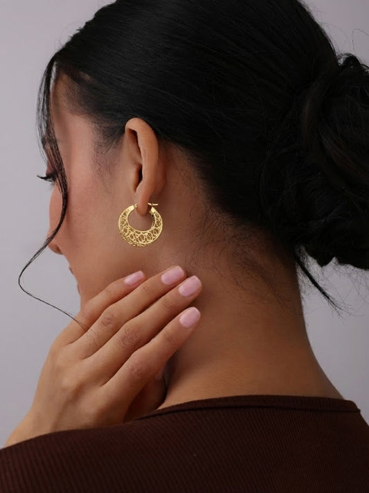 Mesh Filigree Basket-Weave Gold Plated Hoop Earrings