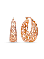 Mesh Filigree Basket-Weave Rose-Gold Plated Hoops