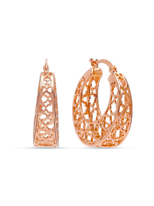 Mesh Filigree Basket-Weave Rose-Gold Plated Hoops
