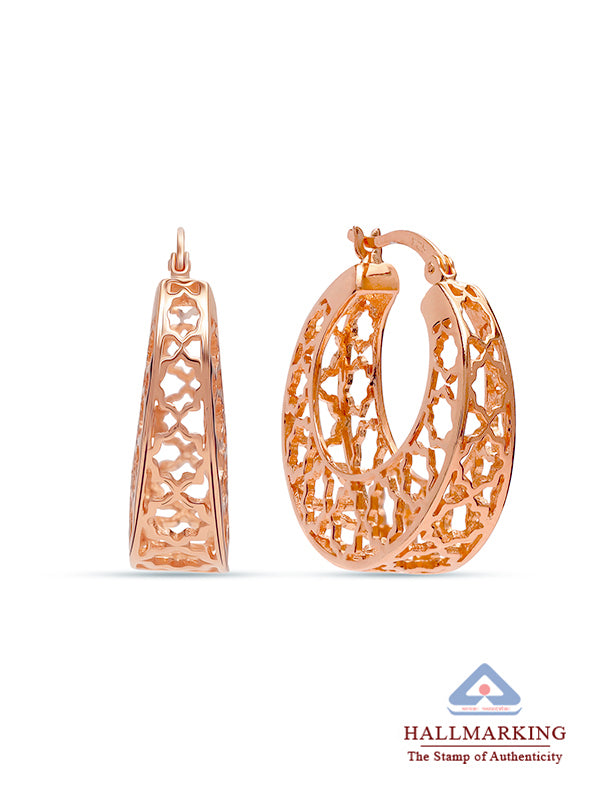 Mesh Filigree Basket-Weave Rose-Gold Plated Hoops