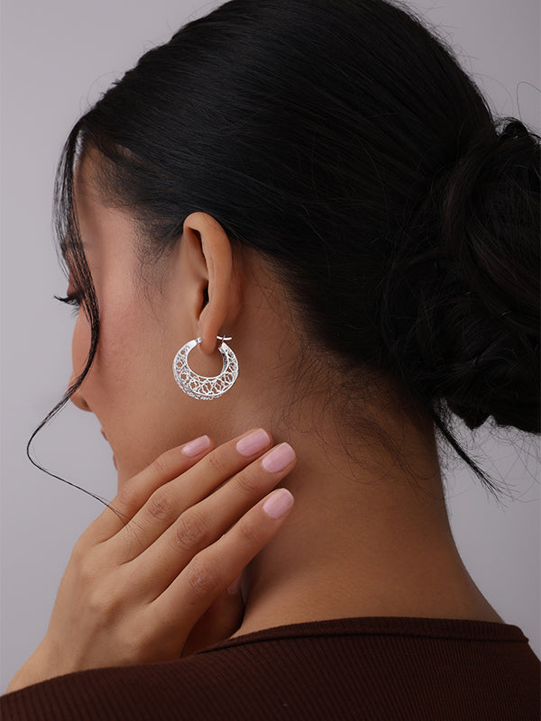 Mesh Filigree Basket-Weave Hoops