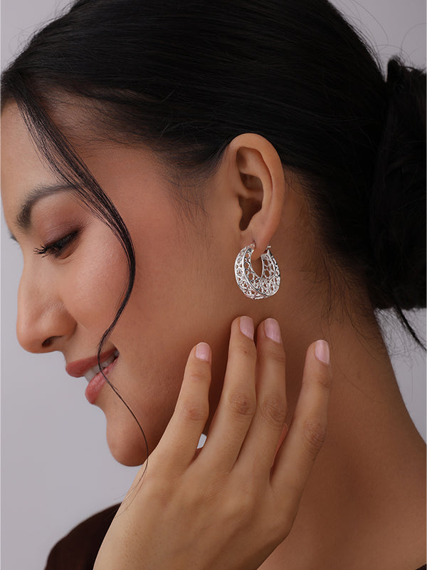 Mesh Filigree Basket-Weave Hoops