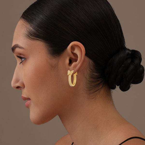 925 Sterling Silver Cubic Zirconia 14K Gold Plated Butterfly Endless Hoop Earrings for Women and Girls