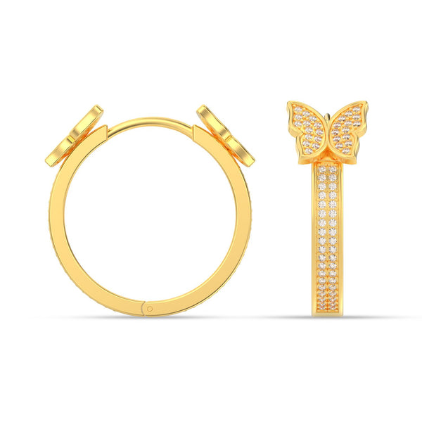 925 Sterling Silver Cubic Zirconia 14K Gold Plated Butterfly Endless Hoop Earrings for Women and Girls