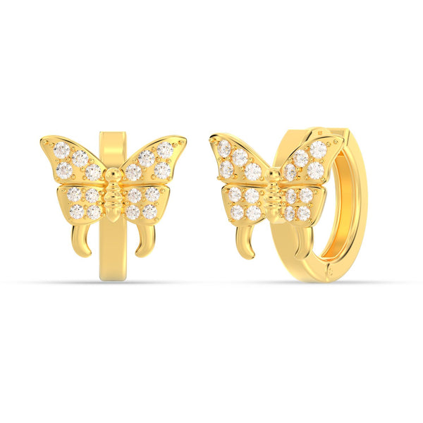 925 Sterling Silver 14K Gold Plated CZ Butterfly Sparkly Crystal Huggie Hoops Earrings for Women
