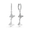 925 Sterling Silver Rhodium-Plated Cubic Zirconia Lightweight Double Butterfly Dangle Drop Huggie Hoop Earrings for Women