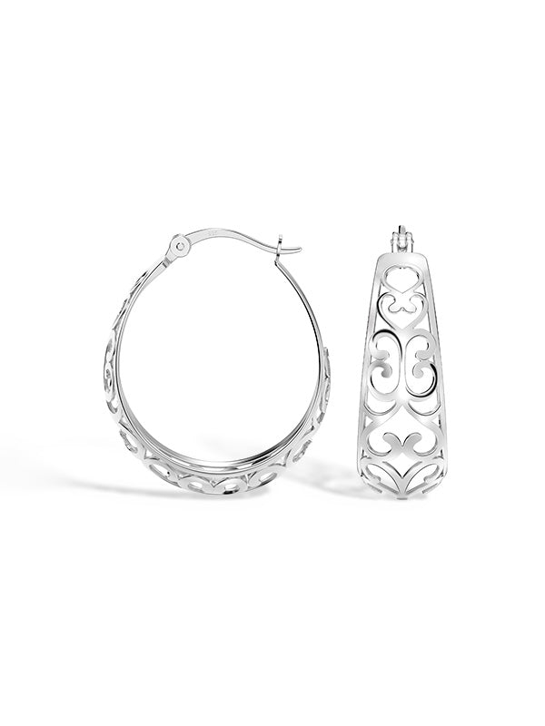 Oval Mesh Heart Click-Top Hoops