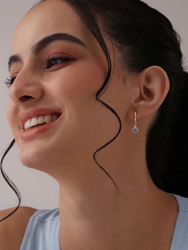Celestia Silver CZ Drop Dangle Huggie Hoops