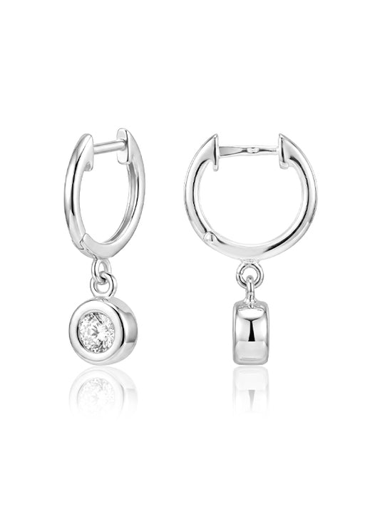 Celestia Silver CZ Drop Dangle Huggie Hoops