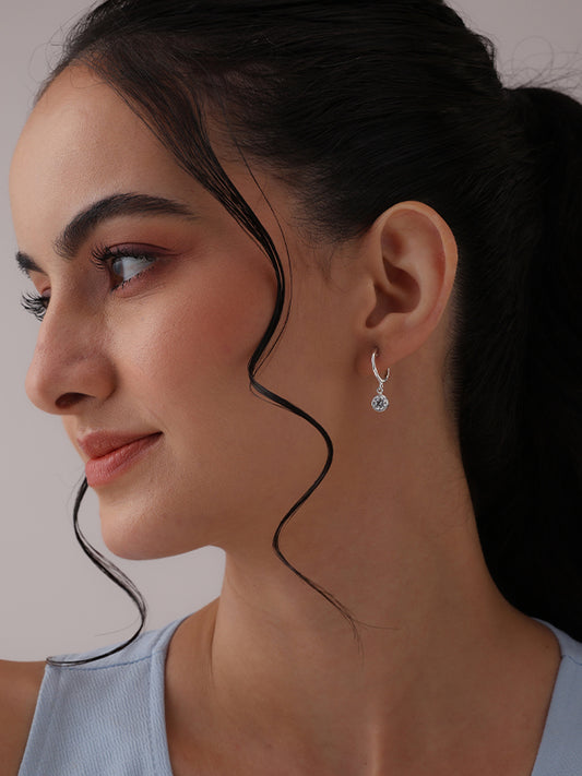 Celestia Silver CZ Drop Dangle Huggie Hoops